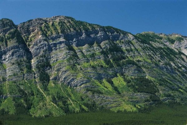 Canada, Kananaskis Limestone layers on mountain